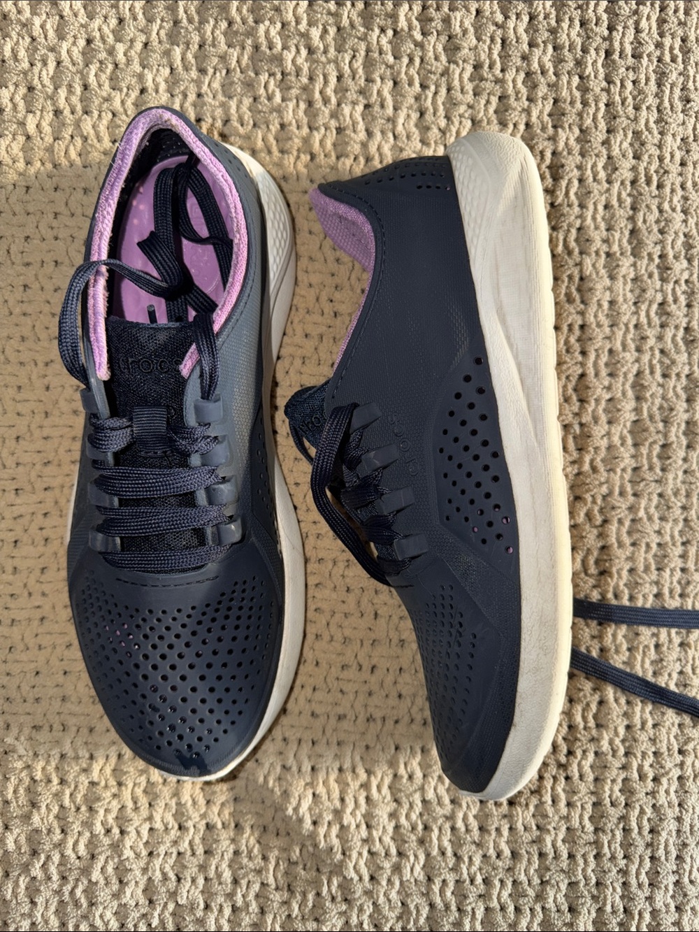 CROCS Navy Athletic Sneakers with Light Purple Lining